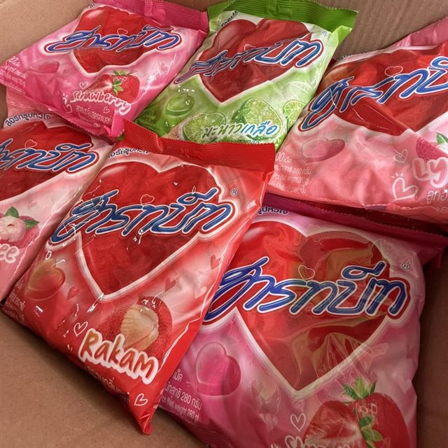 ลูกอมฮาร์ทบีทหลายรสในลัง